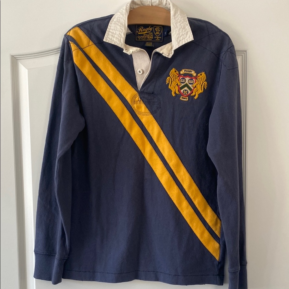 Rugby Long Sleeve Polo with Yellow Stripe